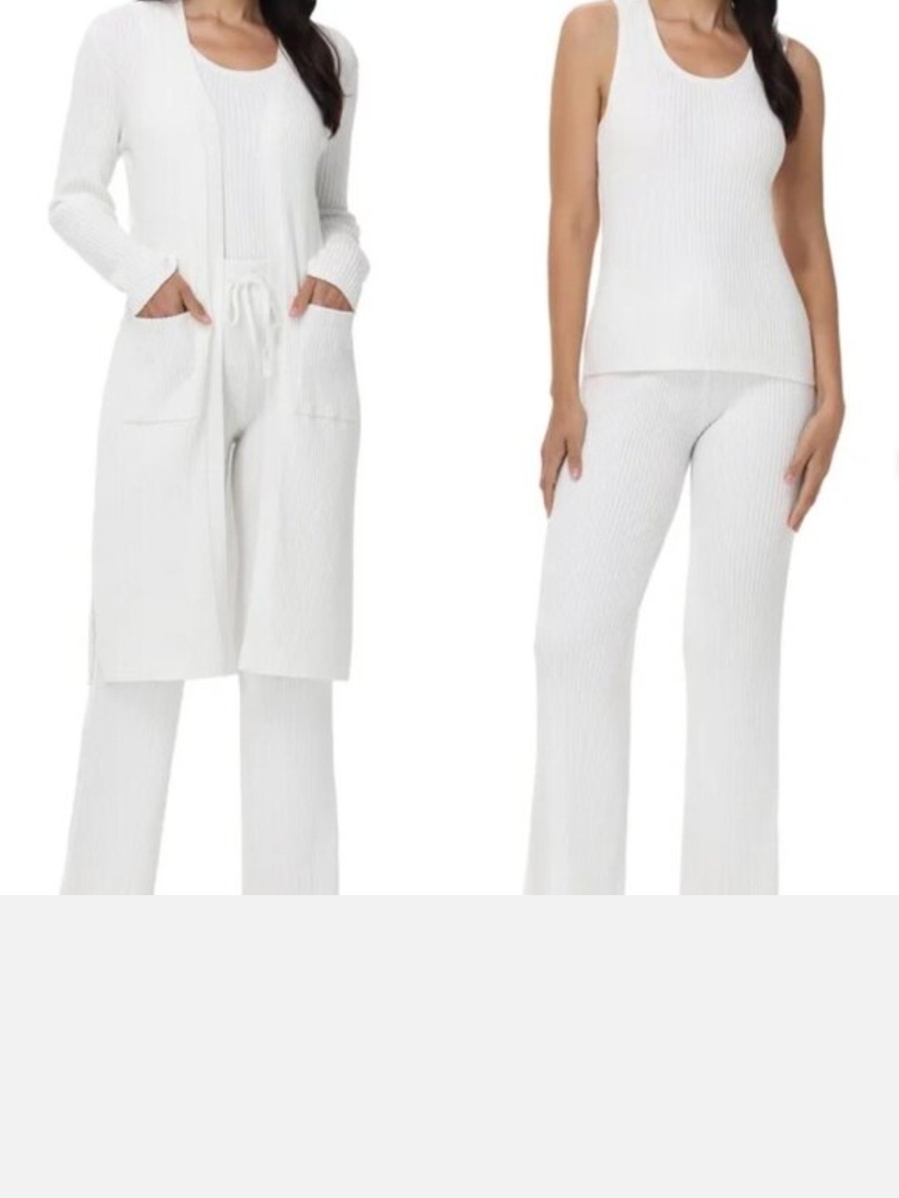 525 America White Ribbed Knit Wide-Leg Pants & Duster Set Nwt
